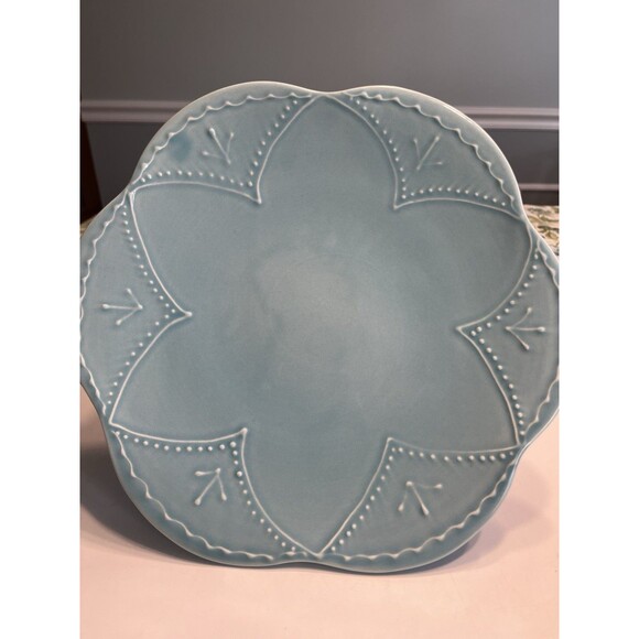 Maioliche Jessica Italy Ceramic Cake Stand Blue Scalloped Pedestal 10.75” - Picture 9 of 15